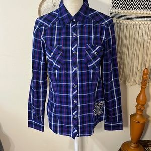 Harley-Davidson Plaid Button-down Long Sleeved Top/ Size Medium/ Blue